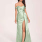 Elegant Satin Off Shoulder Prom Dresses Side-slit Sweetheart Floor Length Sheath