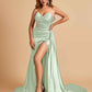 Sexy Satin Corset Prom Dresses Sweetheart Side Slit With Train Floor Length