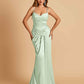 Satin Mermaid Sweetheart Prom Dresses Spaghetti Straps With Pleats Floor Length