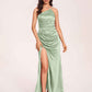 Satin Halter Pleats Sheath Bridesmaid Dresses Side-Slit Floor Length Sleeveless