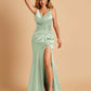 Sexy Satin Mermaid Bridesmaid Dresses Spaghetti Straps V-neck Side Slit Half Open Back