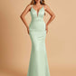 Satin Deep V-neck Mermaid Bridesmaid Dresses Open Back Floor Length