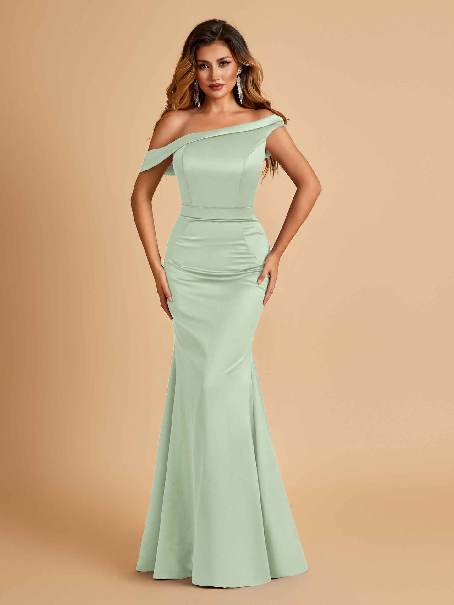 Charming Satin Off Shoulder Mermaid Bridesmaid Dresses Straps Floor Length