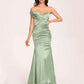Satin One-shoulder Bridesmaid Dresses Pleats Floor Length Mermaid Long