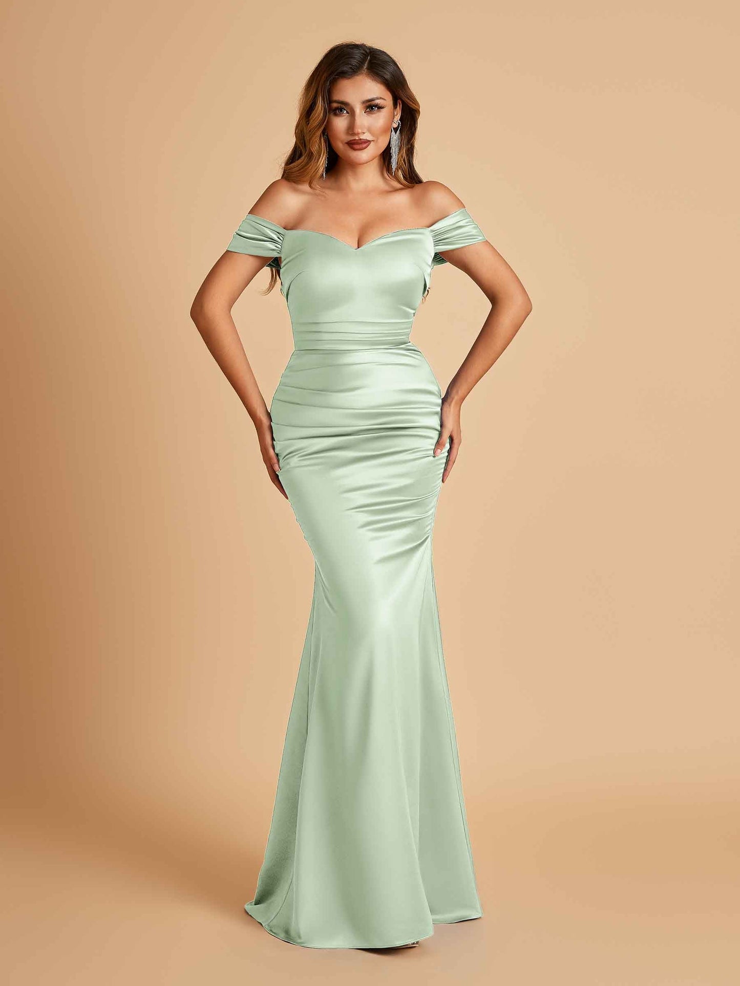 Satin Mermaid Off Shoulder Bridesmaid Dresses Sweetheart Floor Length For Sale