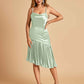 Sexy Satin Midi Asymmetrical Prom Dresses Spaghetti Straps Mermaid With Ruffles