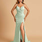 Satin Mermaid Long Bridesmaid Dresses Spaghetti Straps Sweetheart Side Slit Floor Length