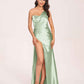 Sexy Satin One-shoulder Bridesmaid Dresses Side Slit Sheath Floor Length Long