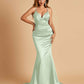 Satin Mermaid V-neck Prom Dresses Spaghetti Straps Floor Length
