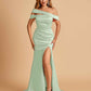 Unique Satin Mermaid Prom Dresses With Off Shoulder Straps Side Slit Floor Length