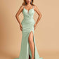 Satin Mermaid Long Prom Dresses Spaghetti Straps Sweetheart Side Slit Floor Length