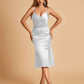 Sexy Satin Midi Mermaid Prom Dresses Spaghetti Straps Slip Side Slit