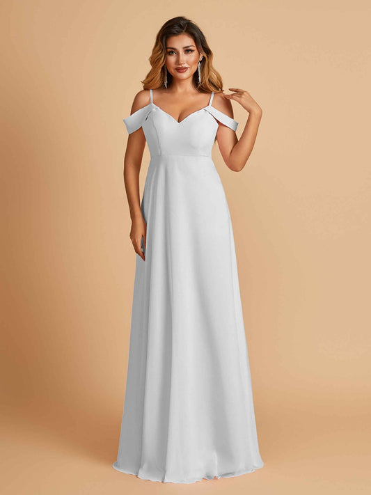 Chiffon Off-shoulder Long Bridesmaid Dresses V-neck Floor Length A-line