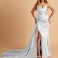 Sexy Satin Sheath Bridesmaid Dresses Strapless Sweetheart Side Slit With Train