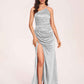 Satin Halter Pleats Sheath Bridesmaid Dresses Side-Slit Floor Length Sleeveless