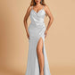 Sexy Satin Sheath Prom Dresses Spaghetti Straps V-neck Side Slit Floor Length