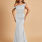 Charming Satin Off Shoulder Mermaid Prom Dresses Straps Floor Length