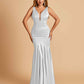 Satin Deep V-neck Mermaid Bridesmaid Dresses Half Open Back Floor Length