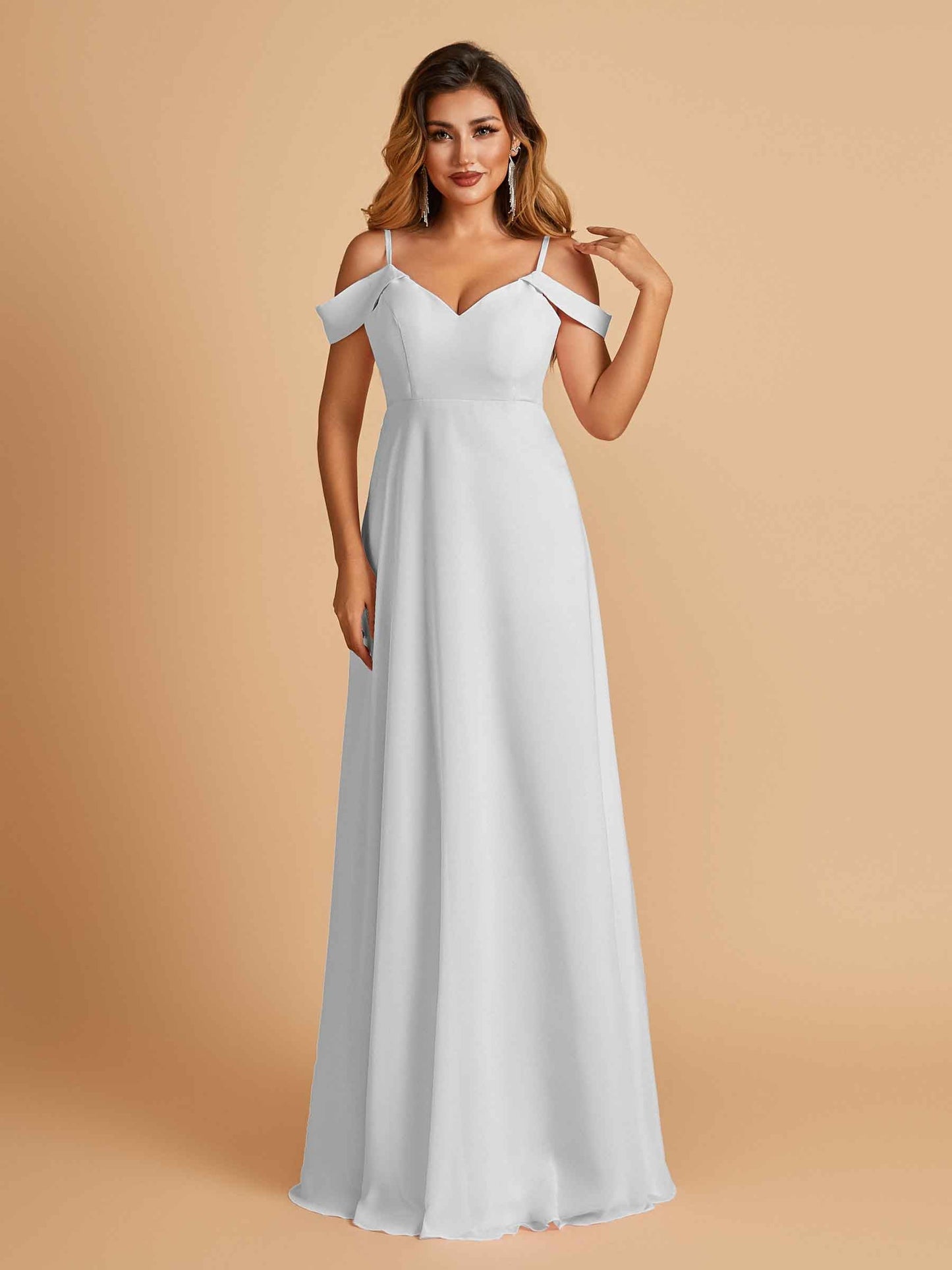 Chiffon Off-shoulder Long Prom Dresses V-neck Floor Length A-line