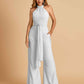 Chiffon Bridesmaid Jumpsuit Jewel Neck Sleeveless Floor Length With Pockets