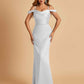 Sexy Off Shoulder Mermaid Long Prom Dresses Satin Spaghetti Straps Floor Length