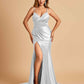 Satin Mermaid V-neck Bridesmaid Dresses Spaghetti Straps Side Slit Floor Length