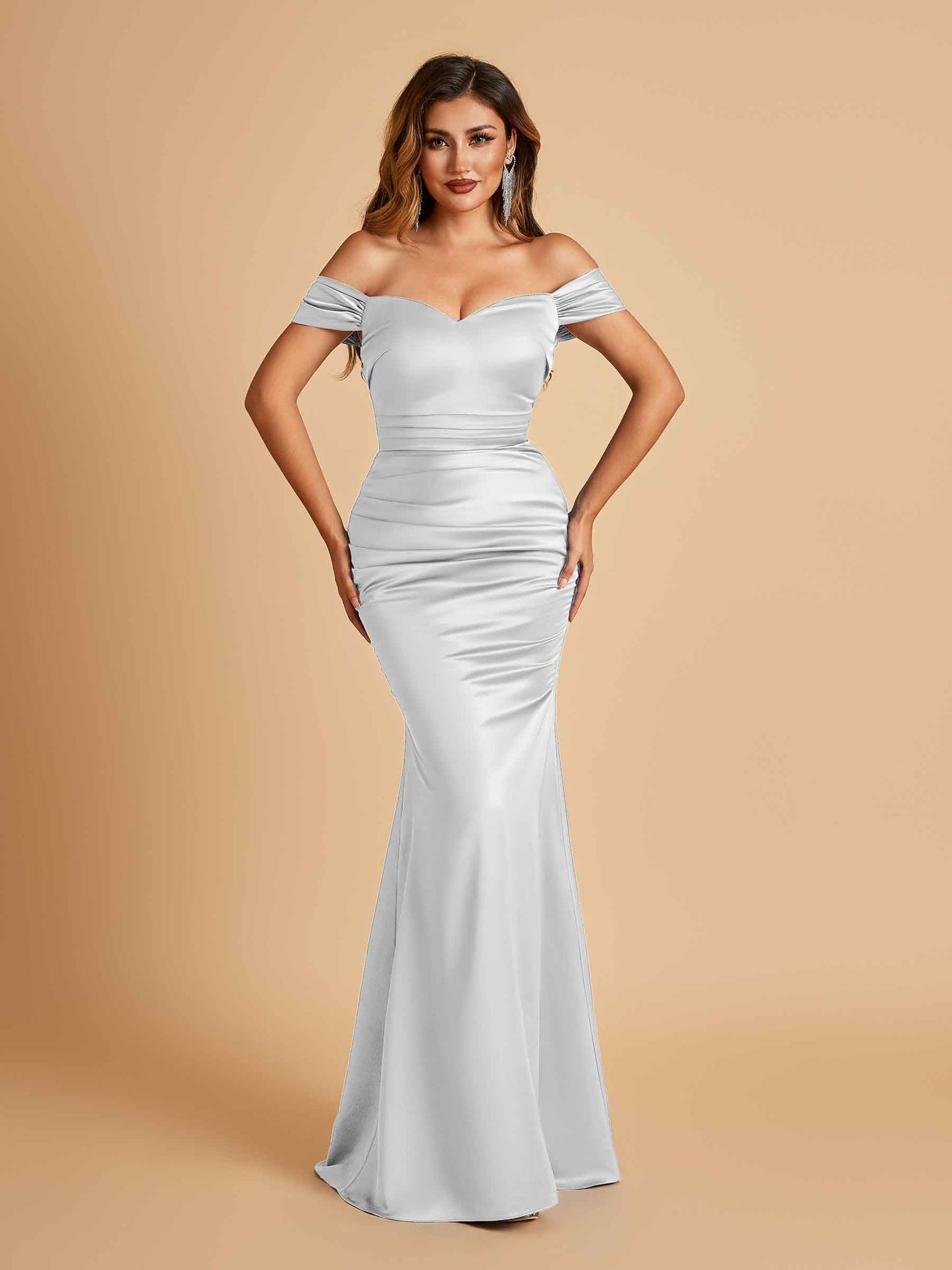 Satin Mermaid Off Shoulder Bridesmaid Dresses Sweetheart Floor Length For Sale