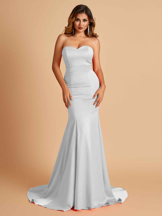 Sexy Satin Sweetheart Mermaid Bridesmaid Dresses Strapless Floor Length