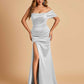 Satin One-shoulder Long Prom Dresses Side Slit With Pleats Mermaid