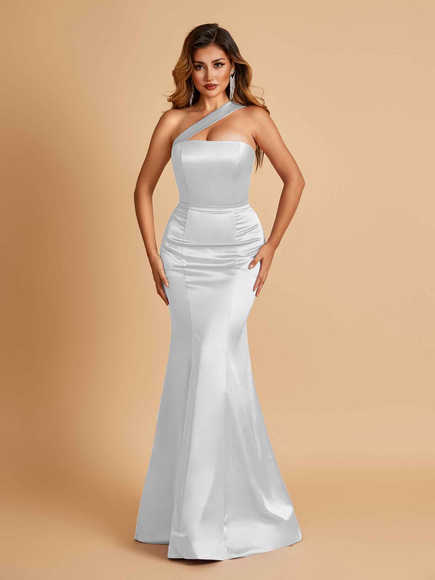 Sexy Satin Mermaid Bridesmaid Dresses One Shoulder Floor Length