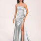 Satin One-shoulder Mermaid Prom Dresses Side Slit Pleats Floor Length