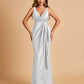 Sexy Satin Sheath V-neck Bridesmaid Dresses Strapless Floor Length