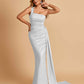 Sexy Satin One Shoulder Mermaid Bridesmaid Dresses Pleats Floor Length