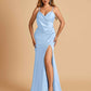 Sexy Satin Sheath Bridesmaid Dresses Spaghetti Straps V-neck Side Slit Floor Length