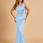 Sexy Satin One Shoulder Bridesmaid Dresses Long Zipper Side Floor Length Sheath