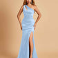 Sexy Satin Key Hole Bridesmaid Dresses One Shoulder Key Hole Floor Length Sheath For Sale