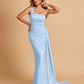 Sexy Satin One Shoulder Mermaid Bridesmaid Dresses Pleats Floor Length