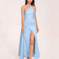 Sexy Satin Halter Strap Sheath Prom Dresses Side Slit Pleats Floor Length