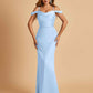 Sexy Off Shoulder Mermaid Long Prom Dresses Satin Spaghetti Straps Floor Length