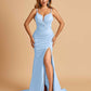 Satin Mermaid Long Prom Dresses Spaghetti Straps Sweetheart Side Slit Floor Length