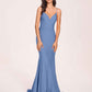 Sexy Satin Mermaid Prom Dresses Spaghetti Straps V-neck Floor Length Lace-up Back