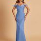 Sexy Off Shoulder Mermaid Long Bridesmaid Dresses Satin Spaghetti Straps Floor Length