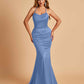 Sexy Satin Mermaid Prom Dresses Spaghetti Straps Scoop Criss-cross Back