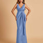 Sexy Satin Sheath V-neck Prom Dresses Strapless Floor Length