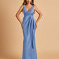 Sexy Satin Sheath V-neck Bridesmaid Dresses Strapless Floor Length