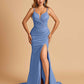 Satin Mermaid Long Prom Dresses Spaghetti Straps Sweetheart Side Slit Floor Length
