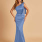 Sexy Satin One Shoulder Bridesmaid Dresses Long Zipper Side Floor Length Sheath