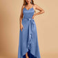 Satin Asymmetric V-neck Prom Dresses Sleeveless Side Slit A-line Unique