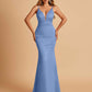 Satin Deep V-neck Mermaid Bridesmaid Dresses Open Back Floor Length