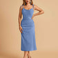 Sexy Satin Midi Prom Dresses Spaghetti Straps Slip Scoop Side Slit